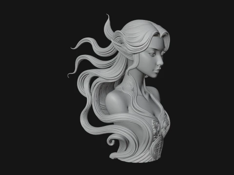 Flowing Hair Woman Bust Statue Design 4 - 3D Print Model 3D Print Model