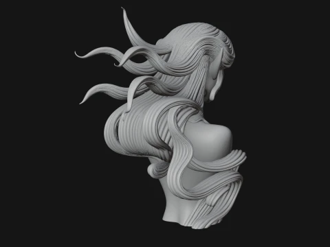 Flowing Hair Woman Bust Statue Design 4 - 3D Print Model 3D Print Model