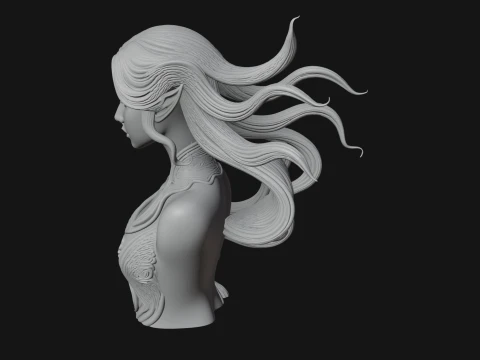 Flowing Hair Woman Bust Statue Design 4 - 3D Print Model 3D Print Model