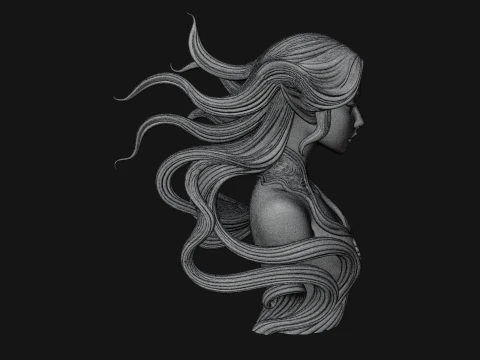 Flowing Hair Woman Bust Statue Design 4 - 3D Print Model 3D Print Model