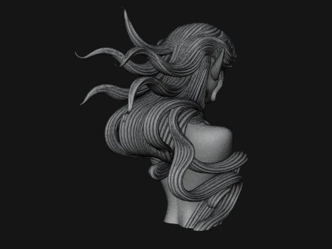 Flowing Hair Woman Bust Statue Design 4 - 3D Print Model 3D Print Model