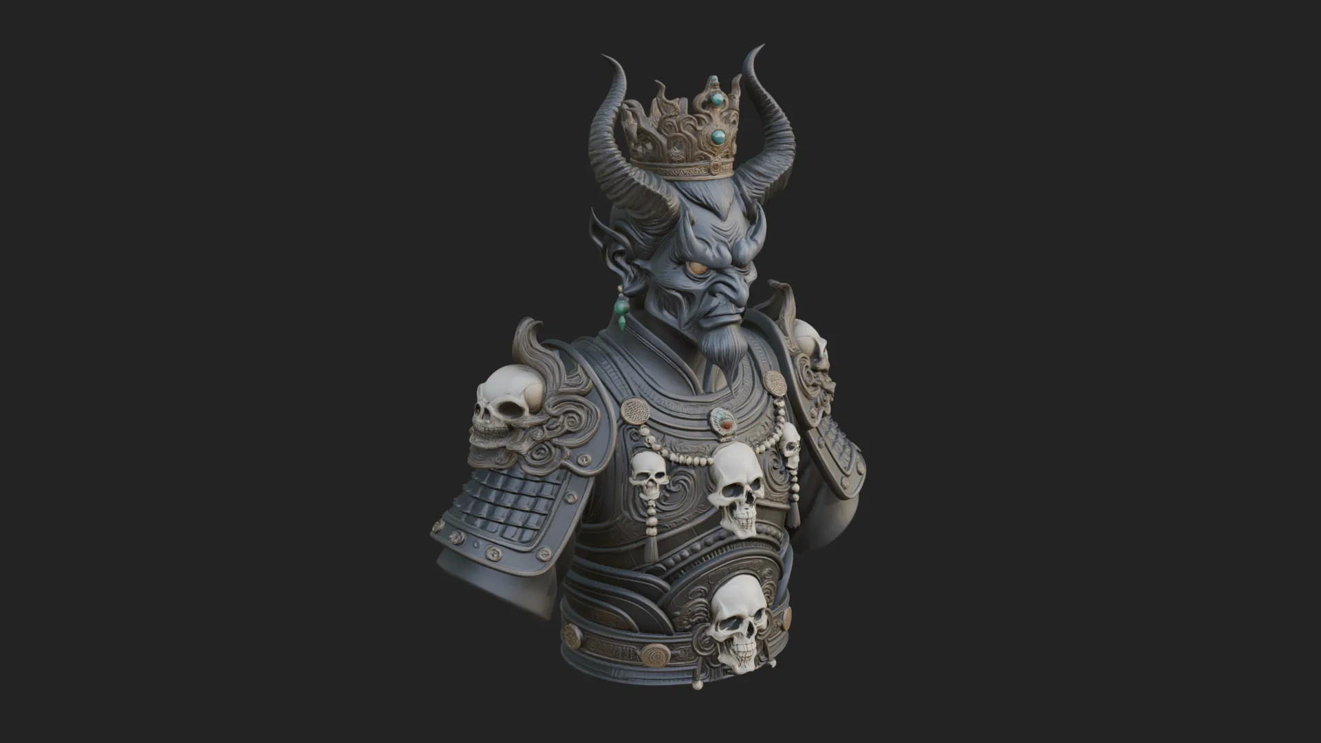 Crowned Horned Demon King Bust Statue Design 1 - 3D Print Model 3D Print Model .c4d .max .obj .3ds .fbx .stl .blend 