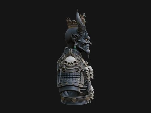 Crowned Horned Demon King Bust Statue Design 1 - 3D Print Model 3D Print Model