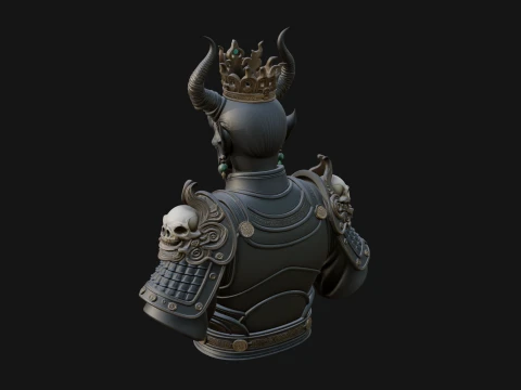 Crowned Horned Demon King Bust Statue Design 1 - 3D Print Model 3D Print Model