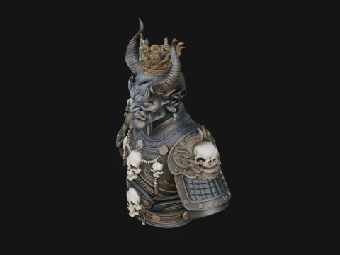 Crowned Horned Demon King Bust Statue Design 1 - 3D Print Model 3D Print Model