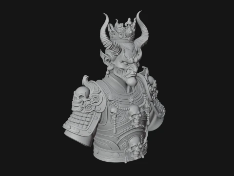 Crowned Horned Demon King Bust Statue Design 1 - 3D Print Model 3D Print Model