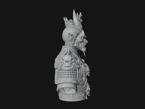 Crowned Horned Demon King Bust Statue Design 1 - 3D Print Model 3D Print Model