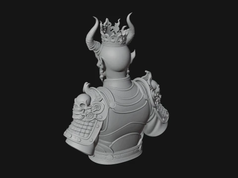 Crowned Horned Demon King Bust Statue Design 1 - 3D Print Model 3D Print Model