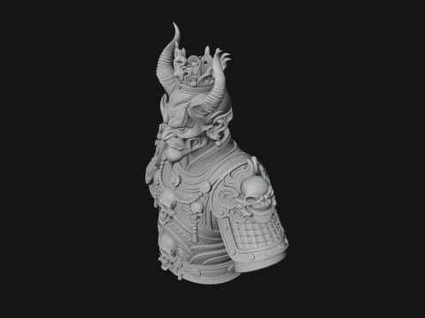 Crowned Horned Demon King Bust Statue Design 1 - 3D Print Model 3D Print Model