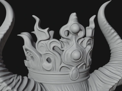 Crowned Horned Demon King Bust Statue Design 1 - 3D Print Model 3D Print Model