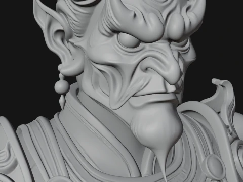 Crowned Horned Demon King Bust Statue Design 1 - 3D Print Model 3D Print Model