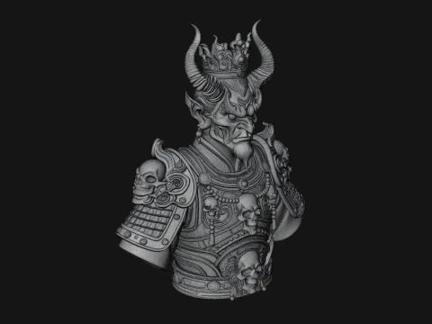 Crowned Horned Demon King Bust Statue Design 1 - 3D Print Model 3D Print Model