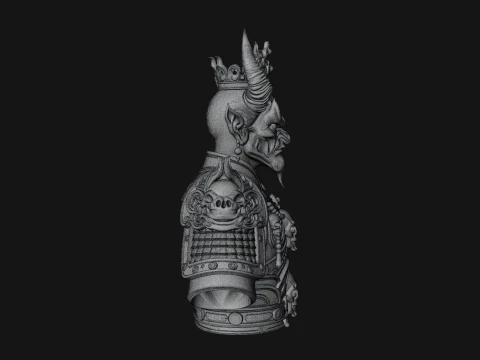 Crowned Horned Demon King Bust Statue Design 1 - 3D Print Model 3D Print Model