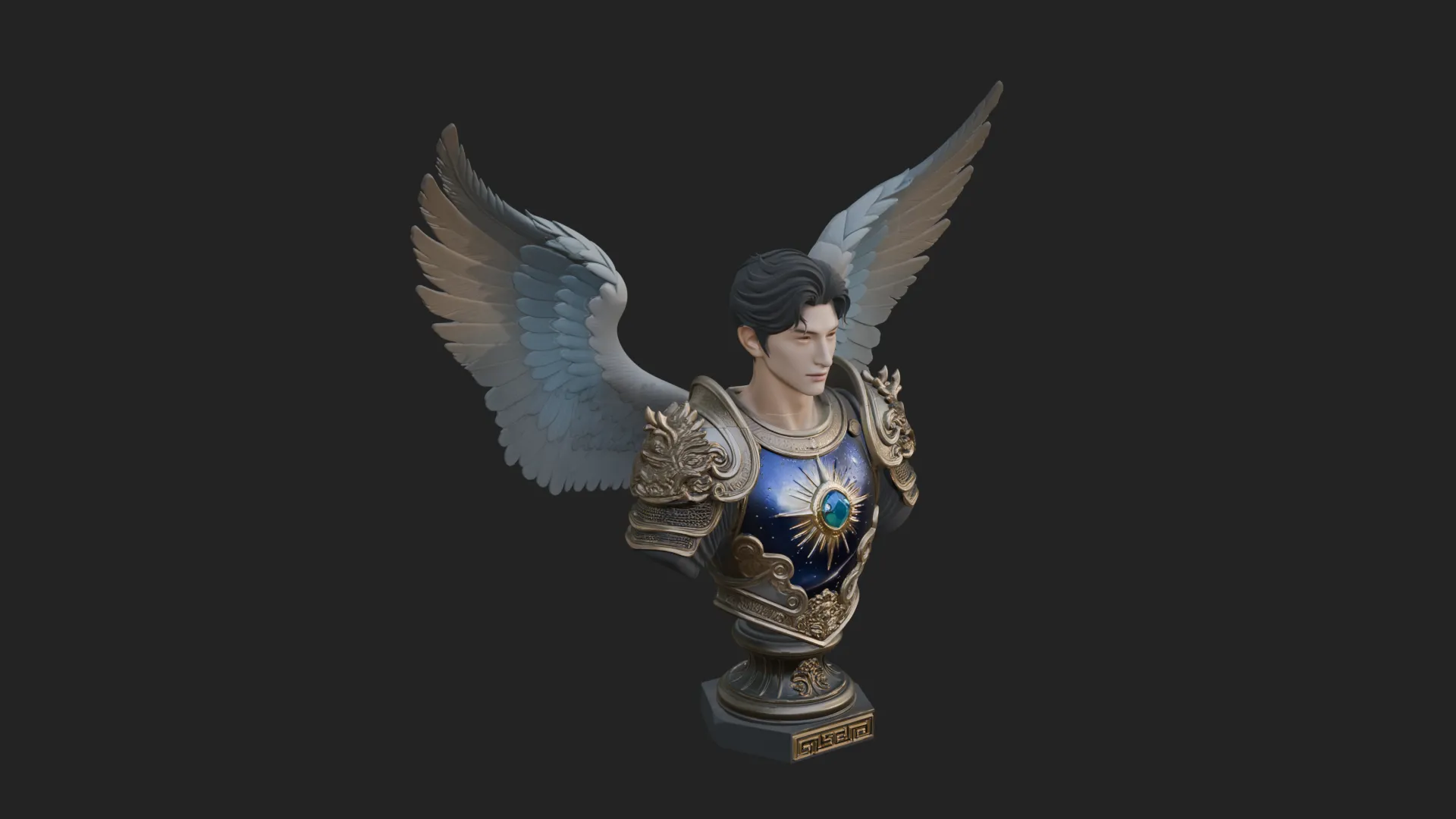 Winged Angel Man Bust Statue Design 1 - 3D Print Model 3D Print Model .c4d .max .obj .3ds .fbx .stl .blend 