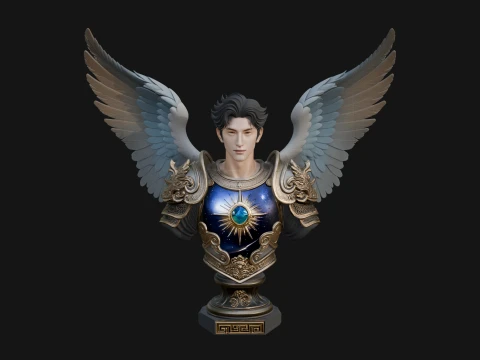 Winged Angel Man Bust Statue Design 1 - 3D Print Model 3D Print Model