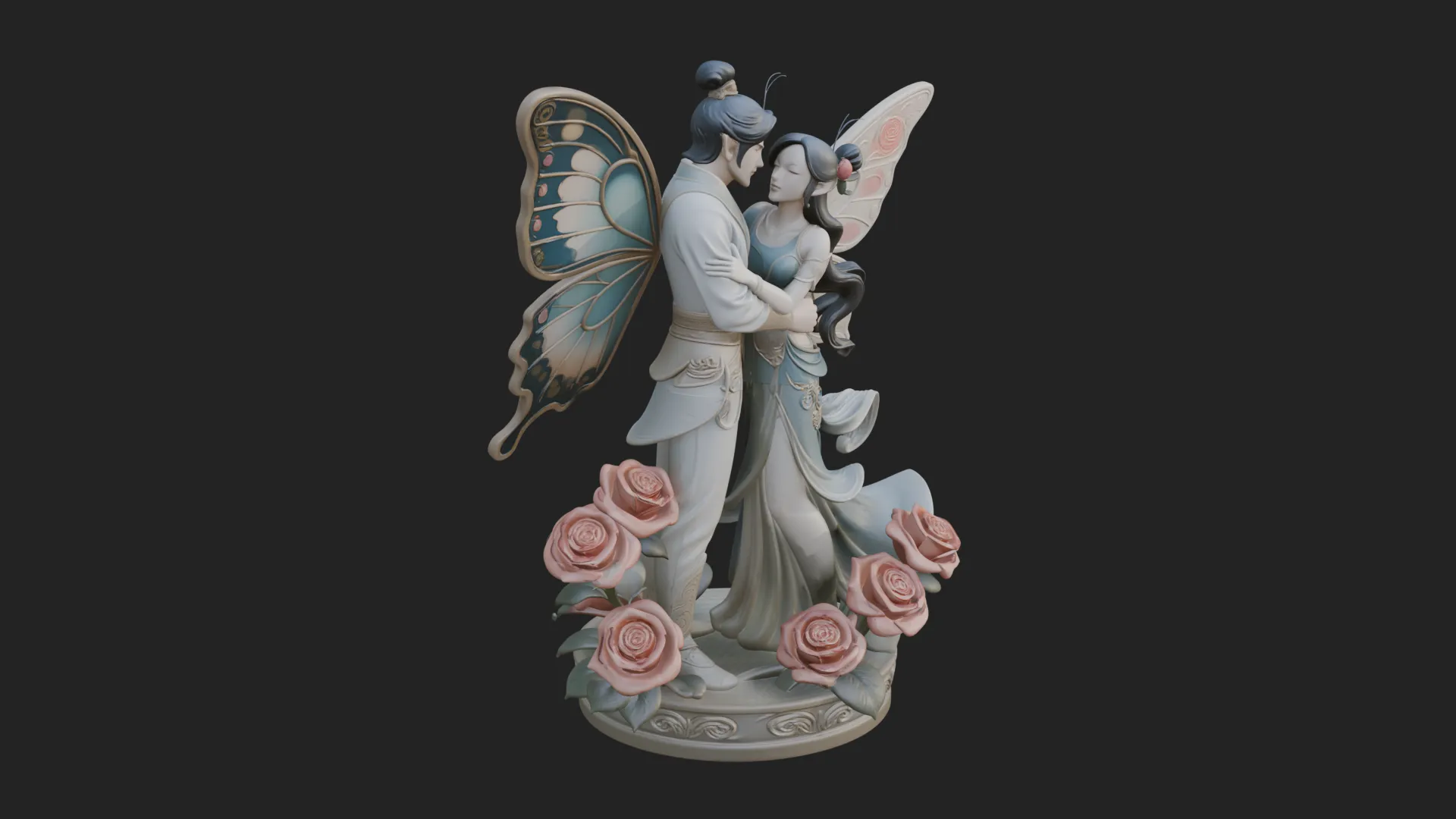 Butterfly Winged Couple Statue Design 1 - 3D Print Model 3D Print Model .c4d .max .obj .3ds .fbx .stl .blend