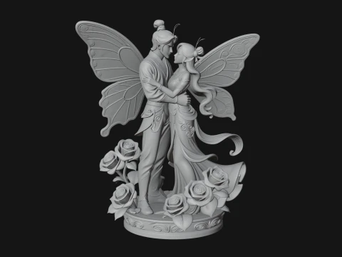 Butterfly Winged Couple Statue Design 1 - 3D Print Model 3D Print Model
