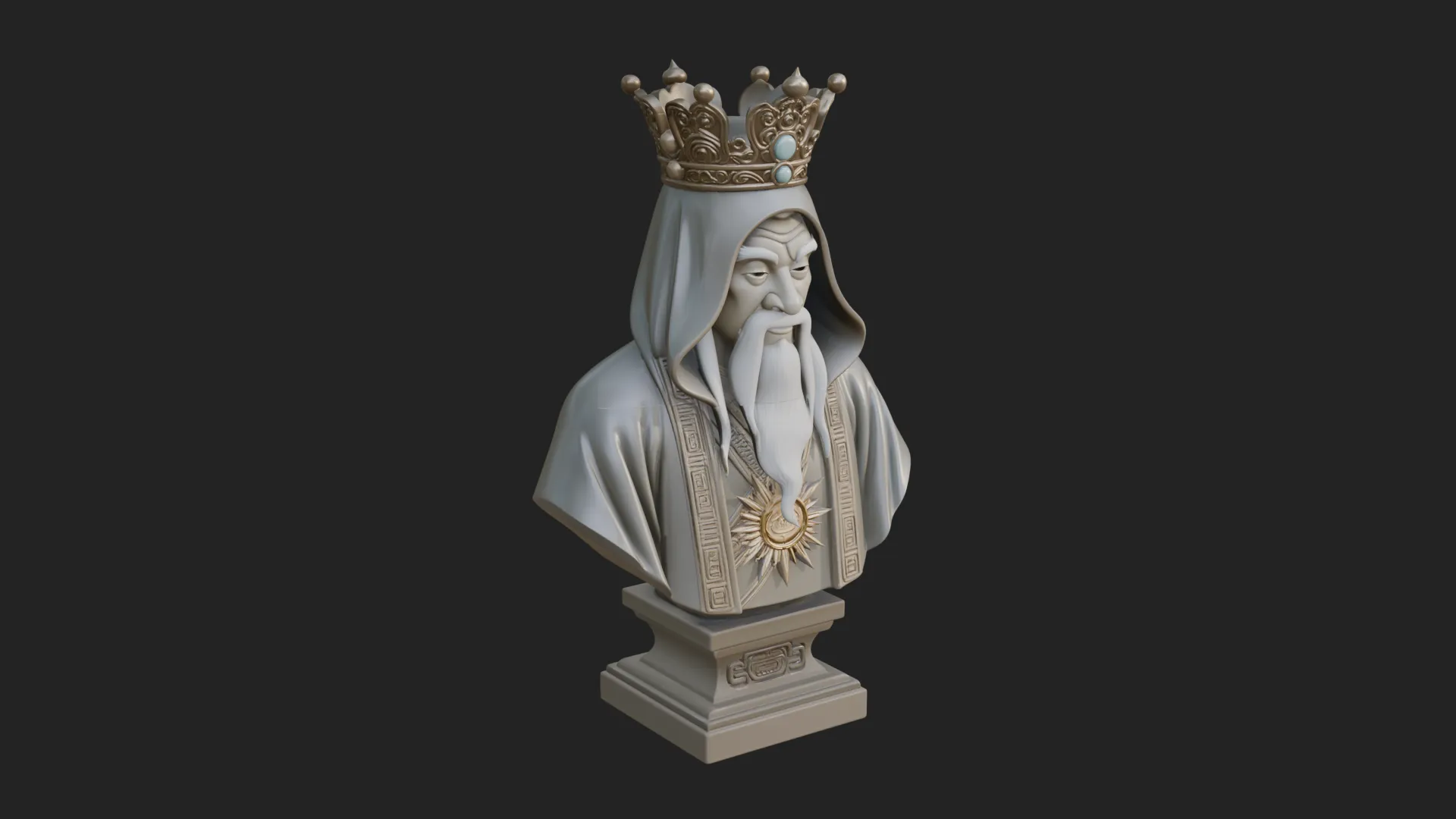Crowned Hooded Sage Bust Statue Design 2 - 3D Print Model 3D Print Model .c4d .max .obj .3ds .fbx .stl .blend