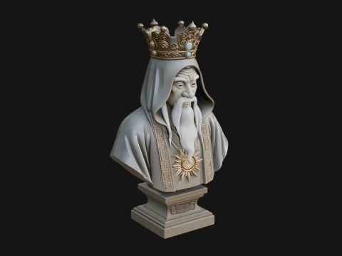 Crowned Hooded Sage Bust Statue Design 2 - 3D Print Model 3D Print Model