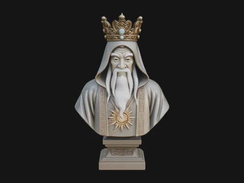 Crowned Hooded Sage Bust Statue Design 2 - 3D Print Model 3D Print Model
