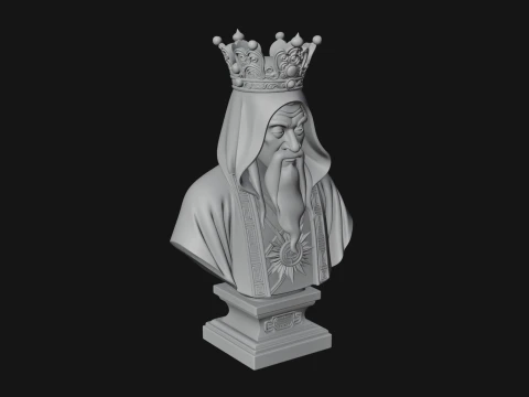 Crowned Hooded Sage Bust Statue Design 2 - 3D Print Model 3D Print Model