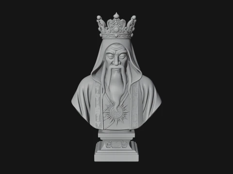 Crowned Hooded Sage Bust Statue Design 2 - 3D Print Model 3D Print Model