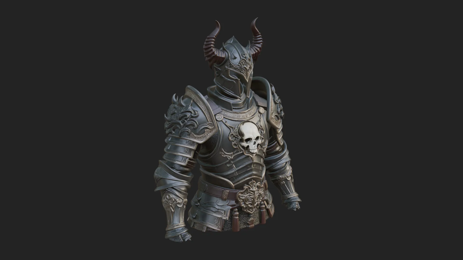 Horned Armor Display Bust Statue Design 1 - 3D Print Model 3D Print Model .c4d .max .obj .3ds .fbx .stl .blend 