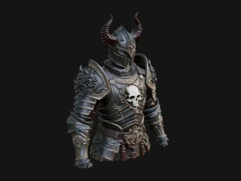 Horned Armor Display Bust Statue Design 1 - 3D Print Model 3D Print Model