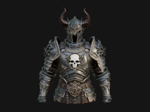 Horned Armor Display Bust Statue Design 1 - 3D Print Model 3D Print Model