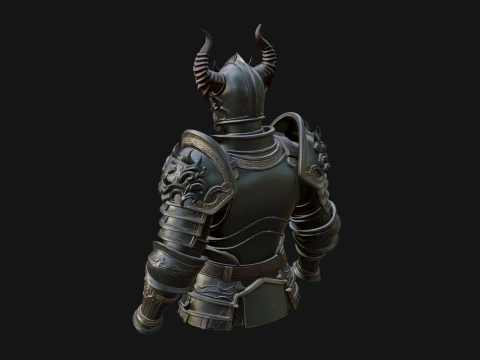Horned Armor Display Bust Statue Design 1 - 3D Print Model 3D Print Model