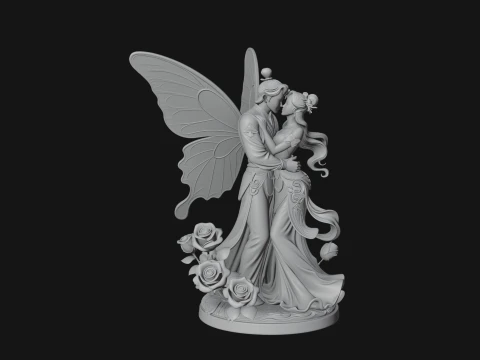 Butterfly Winged Couple Statue Design 2 - 3D Print Model 3D Print Model