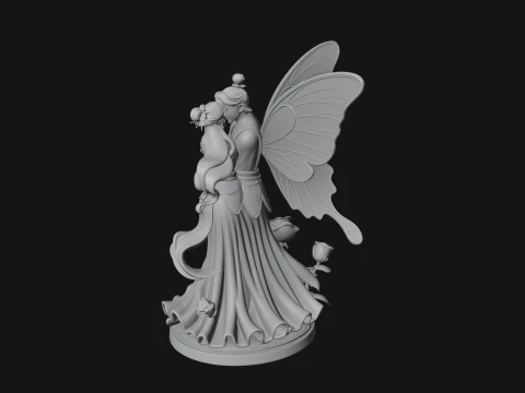 Butterfly Winged Couple Statue Design 2 - 3D Print Model 3D Print Model