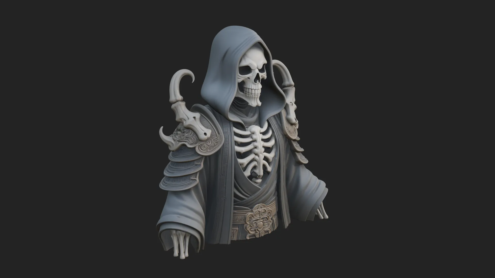 Hooded Skeleton Reaper Bust Statue Design 4 - 3D Print Model 3D Print Model .c4d .max .obj .3ds .fbx .stl .blend 