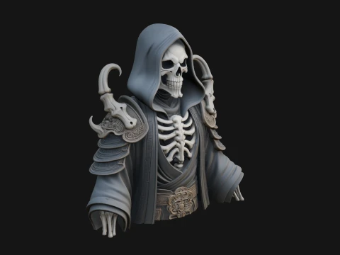 Hooded Skeleton Reaper Bust Statue Design 4 - 3D Print Model 3D Print Model