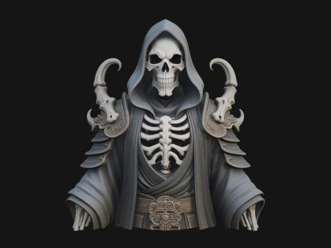 Hooded Skeleton Reaper Bust Statue Design 4 - 3D Print Model 3D Print Model