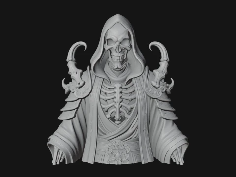 Hooded Skeleton Reaper Bust Statue Design 4 - 3D Print Model 3D Print Model