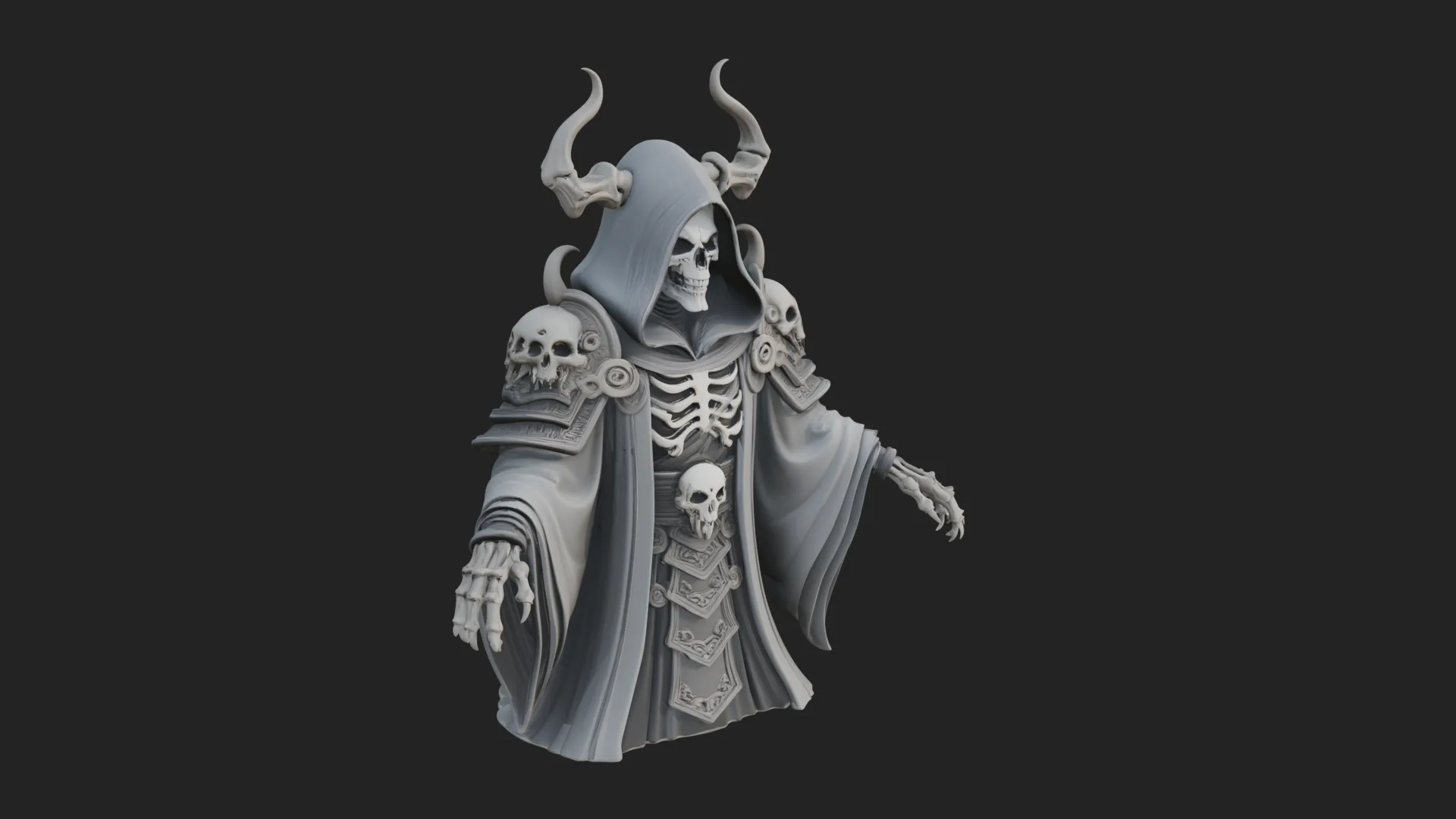 Hooded Skeleton Reaper Bust Statue Design 5 - 3D Print Model 3D Print Model .c4d .max .obj .3ds .fbx .stl .blend 