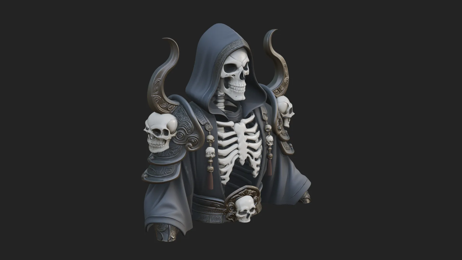 Hooded Skeleton Reaper Bust Statue Design 6 - 3D Print Model 3D Print Model .c4d .max .obj .3ds .fbx .stl .blend 