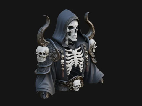 Hooded Skeleton Reaper Bust Statue Design 6 - 3D Print Model 3D Print Model