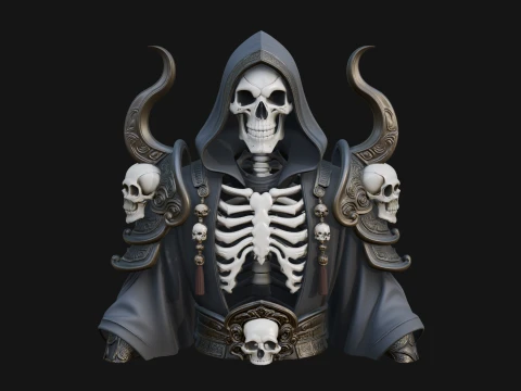 Hooded Skeleton Reaper Bust Statue Design 6 - 3D Print Model 3D Print Model