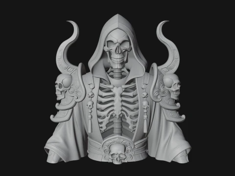 Hooded Skeleton Reaper Bust Statue Design 6 - 3D Print Model 3D Print Model