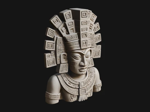 Aztec Warrior Bust Statue Design 1 - 3D Print Model 3D Print Model