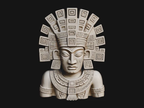 Aztec Warrior Bust Statue Design 1 - 3D Print Model 3D Print Model