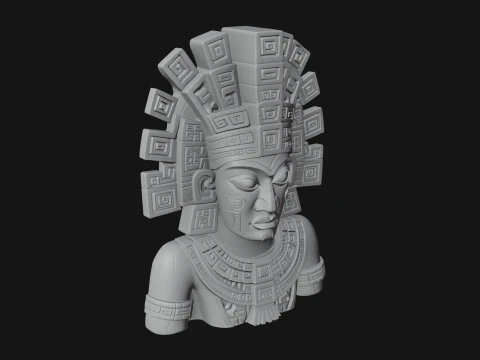 Aztec Warrior Bust Statue Design 1 - 3D Print Model 3D Print Model