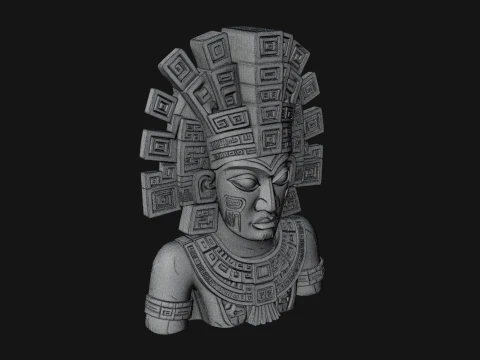 Aztec Warrior Bust Statue Design 1 - 3D Print Model 3D Print Model