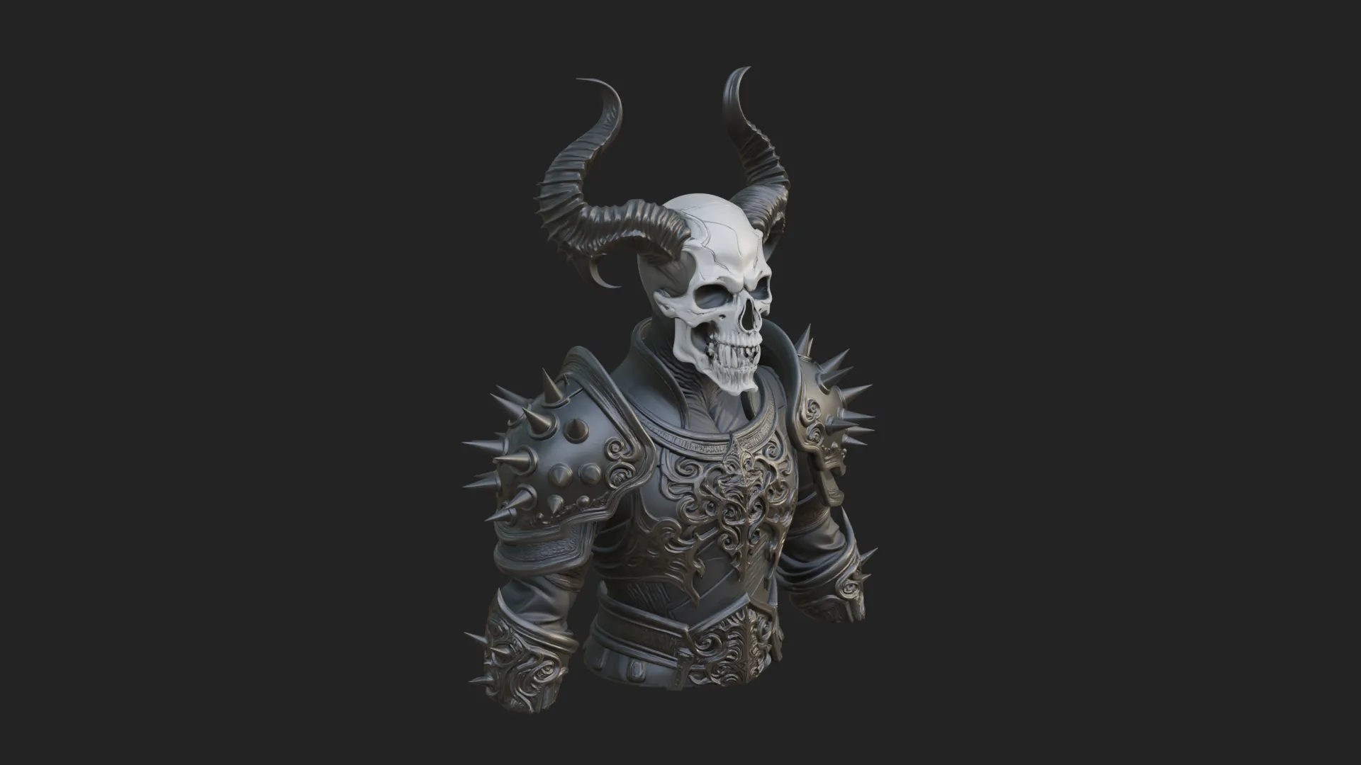 Horned Skull Skeleton Bust Statue Design 1 - 3D Print Model 3D Print Model .c4d .max .obj .3ds .fbx .stl .blend 