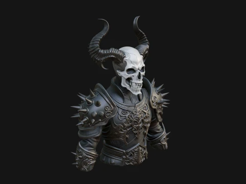 Horned Skull Skeleton Bust Statue Design 1 - 3D Print Model 3D Print Model