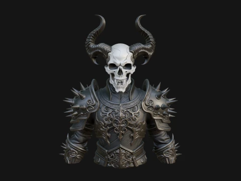 Horned Skull Skeleton Bust Statue Design 1 - 3D Print Model 3D Print Model