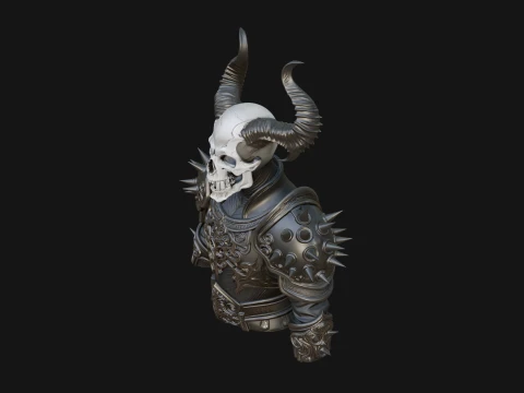 Horned Skull Skeleton Bust Statue Design 1 - 3D Print Model 3D Print Model