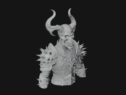 Horned Skull Skeleton Bust Statue Design 1 - 3D Print Model 3D Print Model